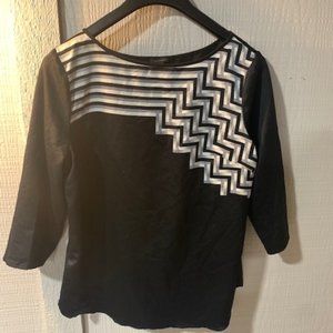 Ann Taylor like-new women's black and white satin long sleeve top.